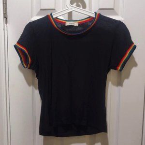 Marci Sheer T-Shirt with Rainbow Sleeves, Size XS